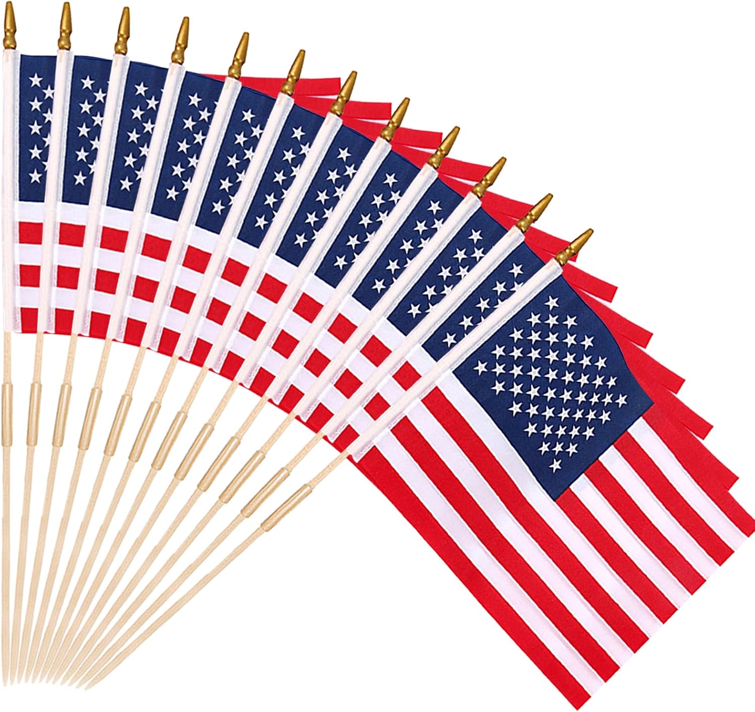 12x18 Inch 12Pcs American Flags with Spear Top on Stick, Hand Held and Grounded Multi-Purpose Flagpole American Flag for Memorial Day, Fourth of July, Outdoor Decorations
