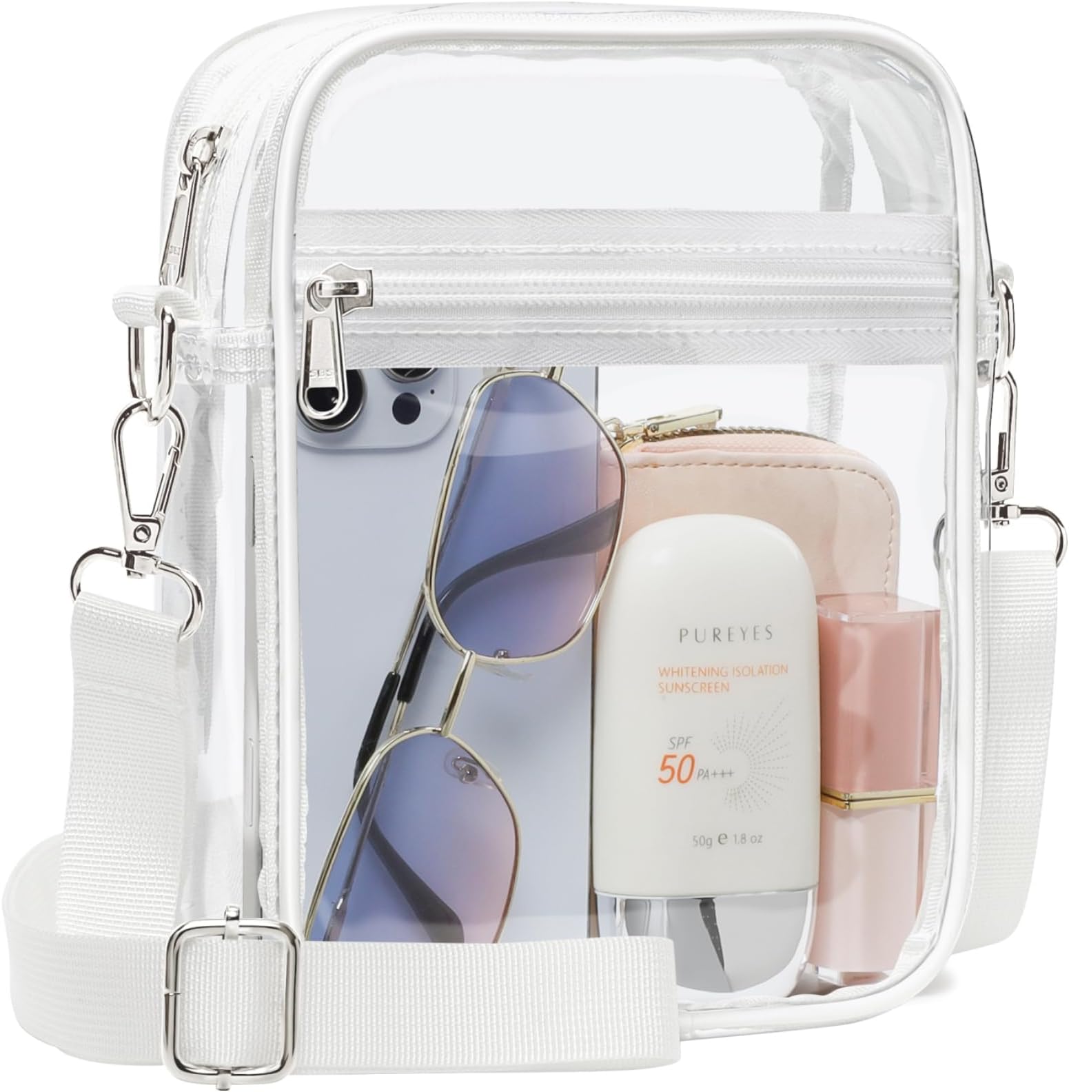 Clear Bag for Stadium Events - Clear Purses for Women Transparent Crossbody Messenger Bag for Concerts Game Day