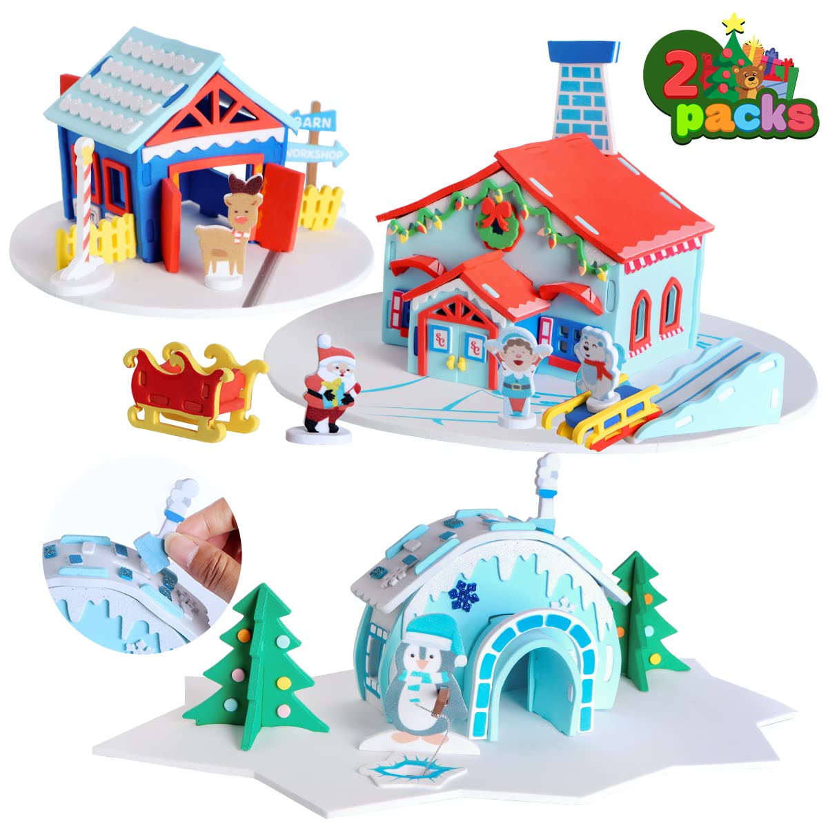 JOYIN 3 Pack Christmas Foam Glacier House 3D Craft Kit for Kids, 3D Christmas Glacier House, Christmas Art and Craft DIY Kit, Christmas Party Favors Party Decoration