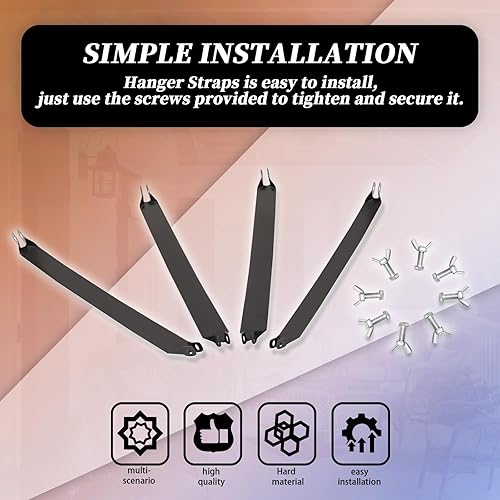 Miniatura 6 de Para Patio Porche Glider Straps Hanger Set Deck Restoration Part-4PCS Negro