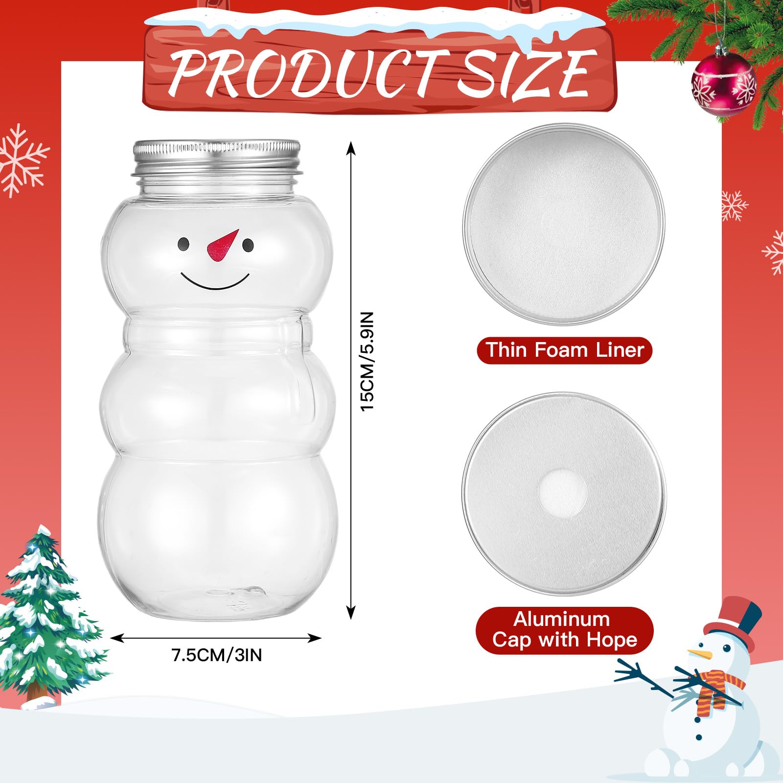 Sliner 20 Pack Christmas Plastic Juice Bottle 17 Oz Snowman Shaped Reusable Water Bottles with Lids and Straws Empty Milk Beverage Bottle Juicing Drink Containers for Christmas Party Favor Daily Use