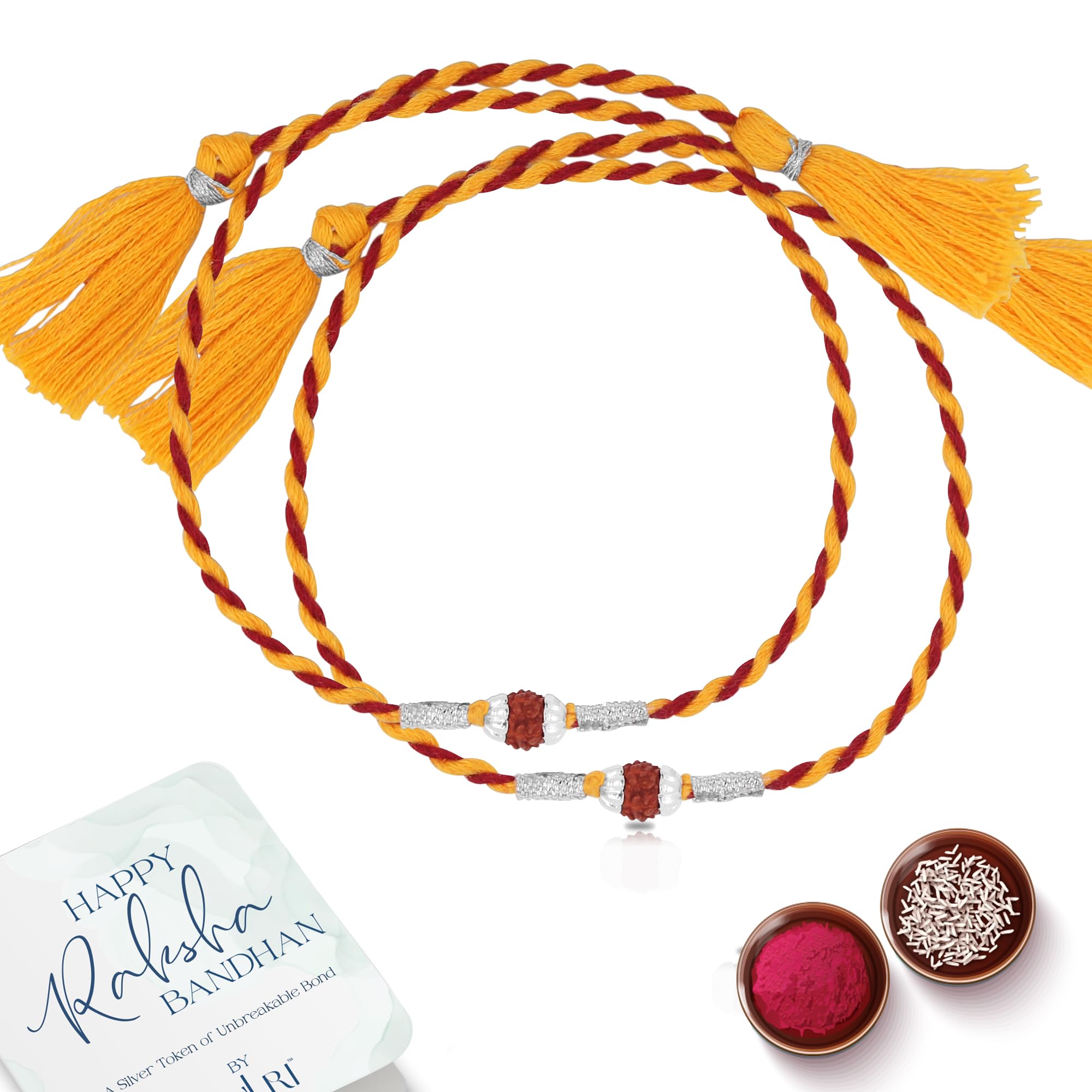 925 Sterling Silver Panchmukhi Rudraksha Rakhi for Bhai Cotton Thread | Rakshabandhan Rakhi With Greeting Card & Roli Chawal and Certificate of Authenticity 925 Silver-image-48