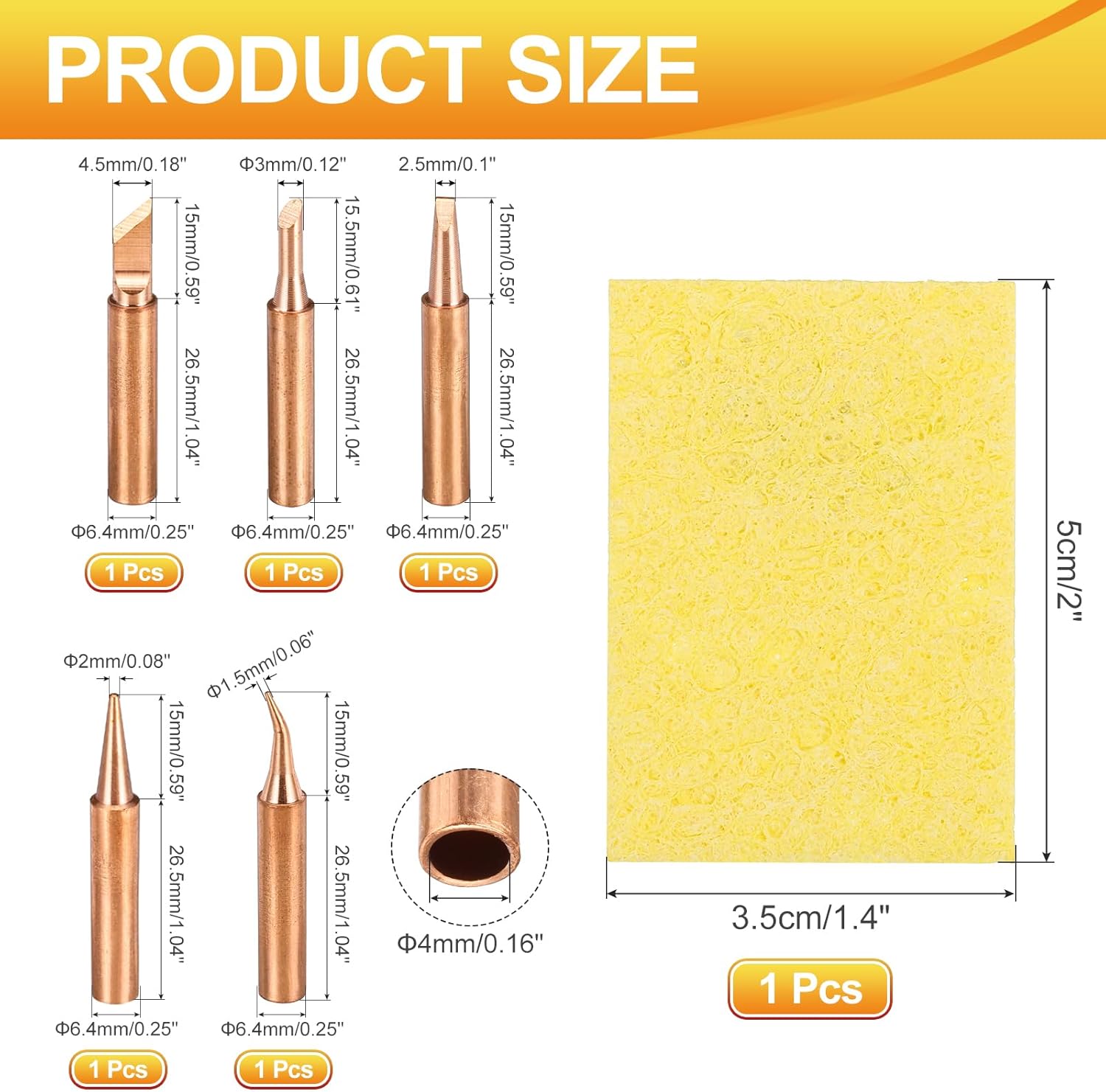 MECCANIXITY 1 Set 900M Soldering Iron Tips Copper Non-magnetic Welding Head with Cleaning Sponge Pad Replacement for Solder Station Tip (IS+B+K+3C+2.4D)