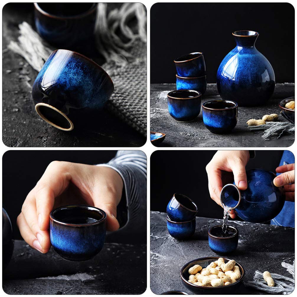 Ensemble de saké en céramique Comprenant 1 Bouteille Tokkuri et 4 Tasses Ochoko pour saké Chaud Froid