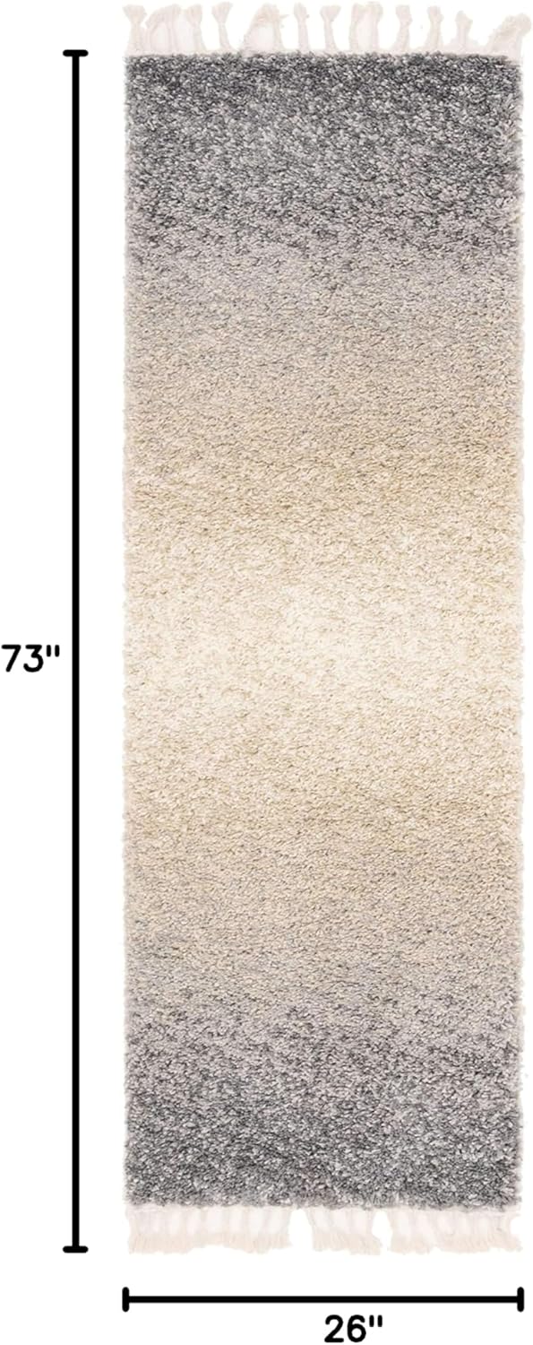 Unique Loom Hygge Shag Collection Area Rug - Gradient (2' 2" x 6' 1" Runner, Gray/ Beige)