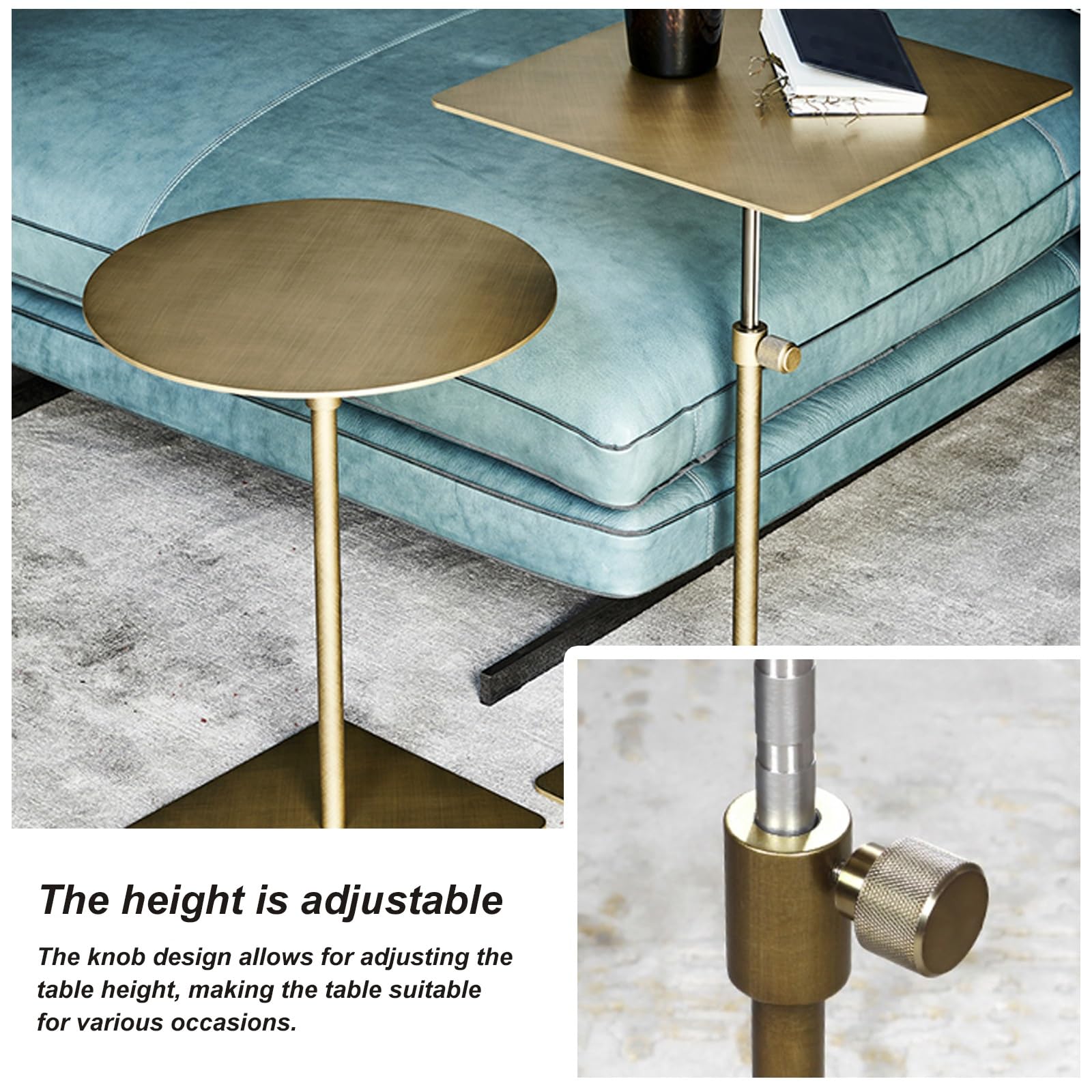 Tavolino Bar, Tavolo Bar Regolabili in Altezza, Materiale in Acciaio Inossidabile, Adatto per Sale da Pranzo, Bistrot, Soggiorni(Gold,50CM/20IN)