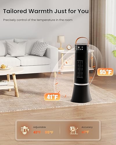 Miniatura 4 de Calentadores de espacio para uso en interiores, calentador eléctrico portátil de 24 pulgadas con termostato y control remoto, 12 piess, temporizador