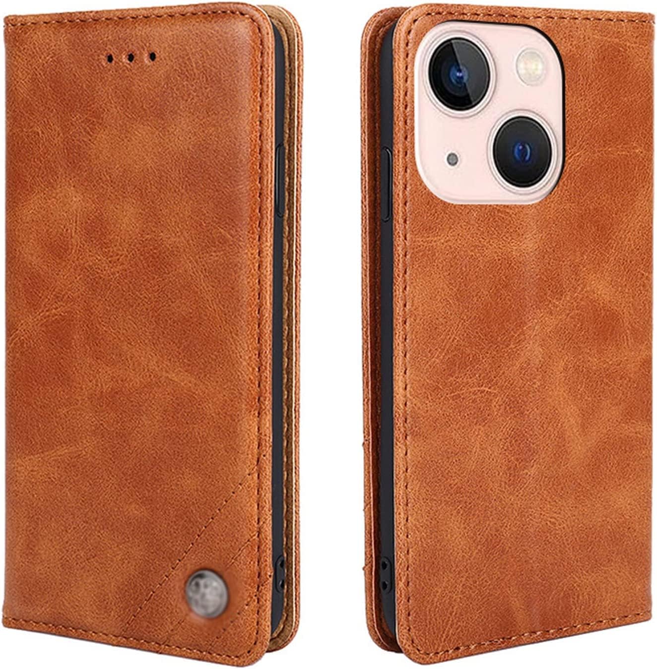Flip Case for iPhone 14/14 Plus/14 Pro/14 Pro Max, Durable Leather Wallet Phone Cover with Card Holder Kickstand Shockproof Protective Case (Color : Brown, Size : 14)