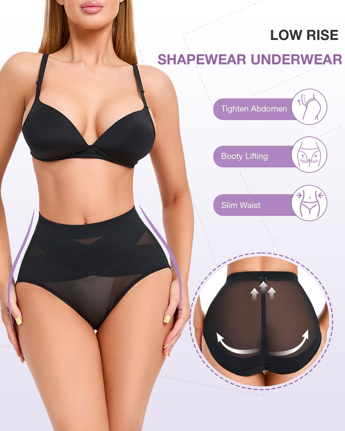 Tummy Control Shapewear Panties for Women Low Rise Body Shaper Briefs Compression Girdle Underwear