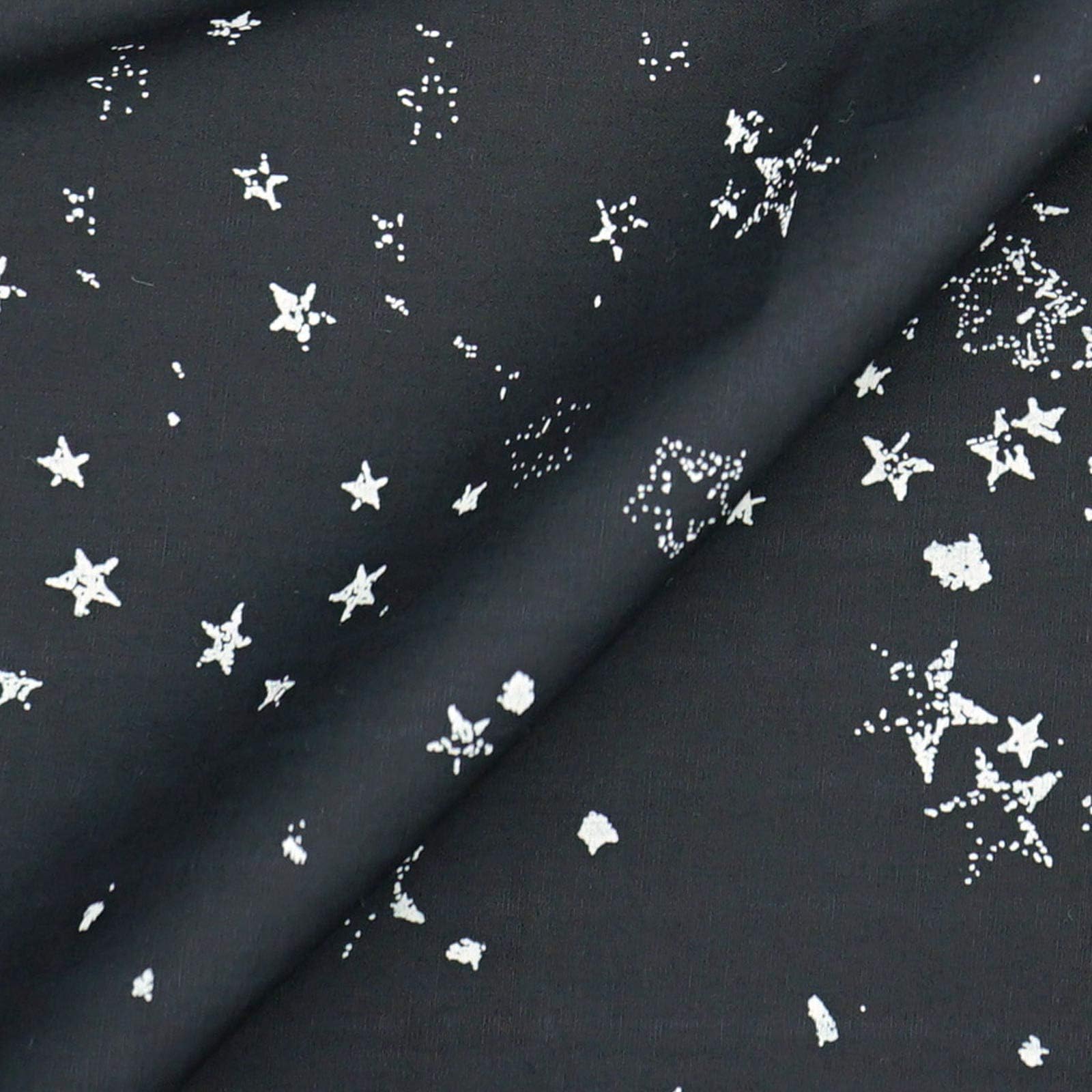 Master FAB Cotton Fabric by The Yard for Sewing DIY Crafting Fashion Design Printed Floral Washable Cloth; 1 Piece Full Width cuttable 39 x 55 inches (100x140cm) (Grey Star on Black)
