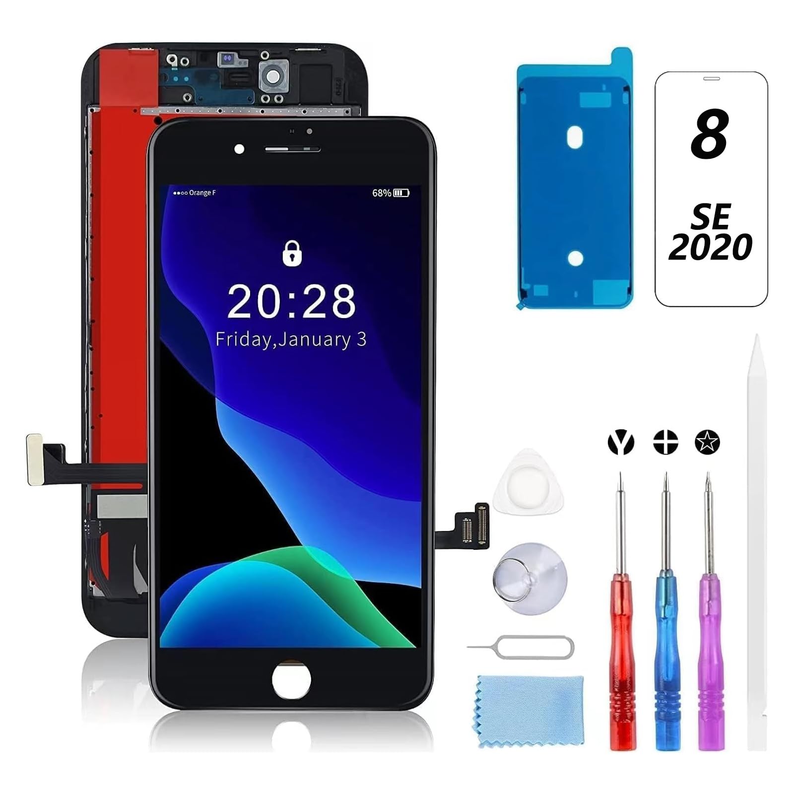Yodoit Completo Display per iPhone 8 Schermo di ricambio LCD Nero 4,7 Pollici, Vetro Schermo Parti di Ricambio Set Cacciaviti