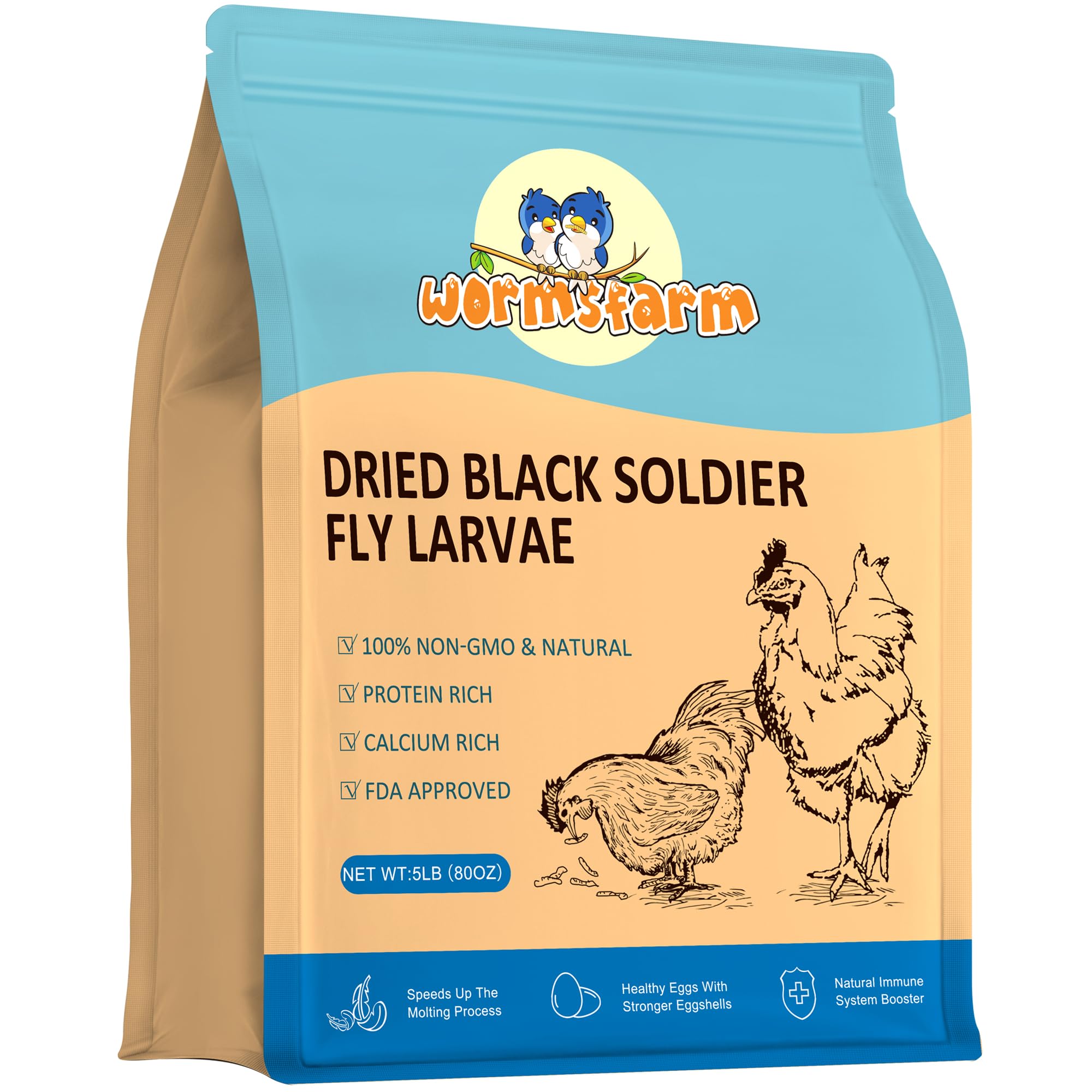 5lb Dried Black Soldier Fly Larvae for Chickens More Calcium Than Mealworms for WildBirds(5 Pound)