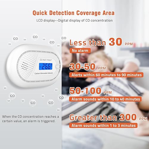 Miniatura 6 de Detectores de monóxido de carbono con batería de 10 años, pantalla LCD digital, luces LED intermitentes de señal, monitor de CO portátil, alarma