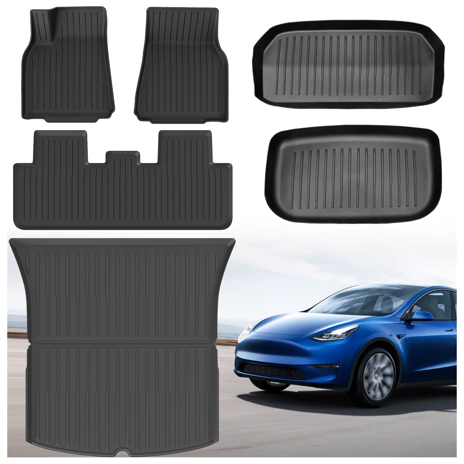 Floor Mat for Tesla Model Y 2021-2025, Durable All Weather Odorless TPE Trunk Liner for Model Y 2021 2022 2023 2024 2025 (Not Fit 7-Seat), Set of 6