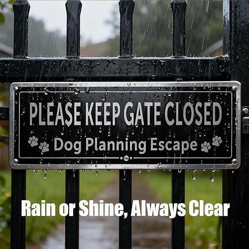 Miniatura 4 de Paquete de 2 letreros Matal con texto en inglés Please Close The Gate, letreros de planificación para perros, tinta duradera de aluminio cepillado,