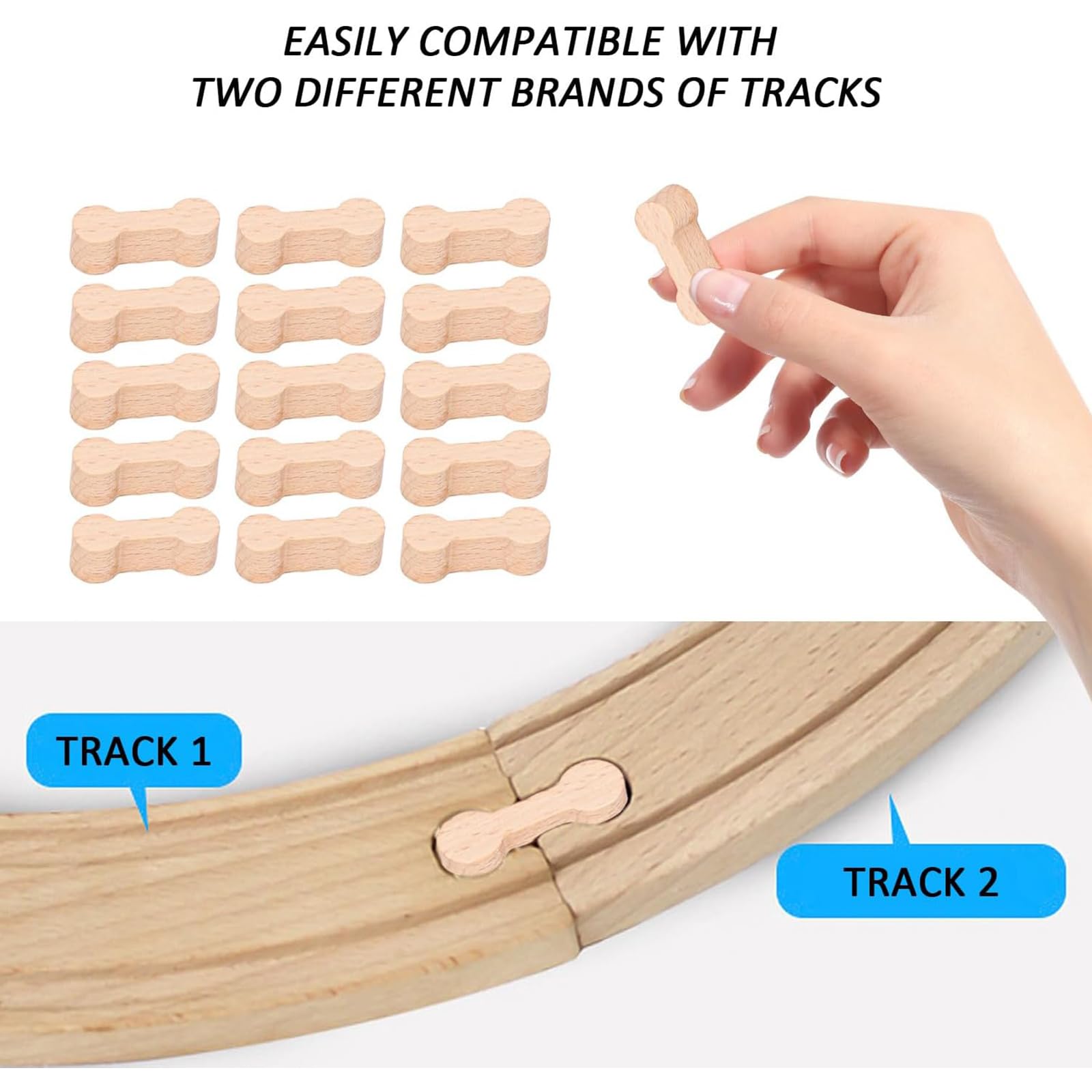 Accessoire De Voie Ferrée en Bois Accessoires,Coffret D'Extension De Rails pour Circuit Train Bois,Lot de 10 Connecteurs Universels en Bois,Connecteur de Voie Ferrée Brio