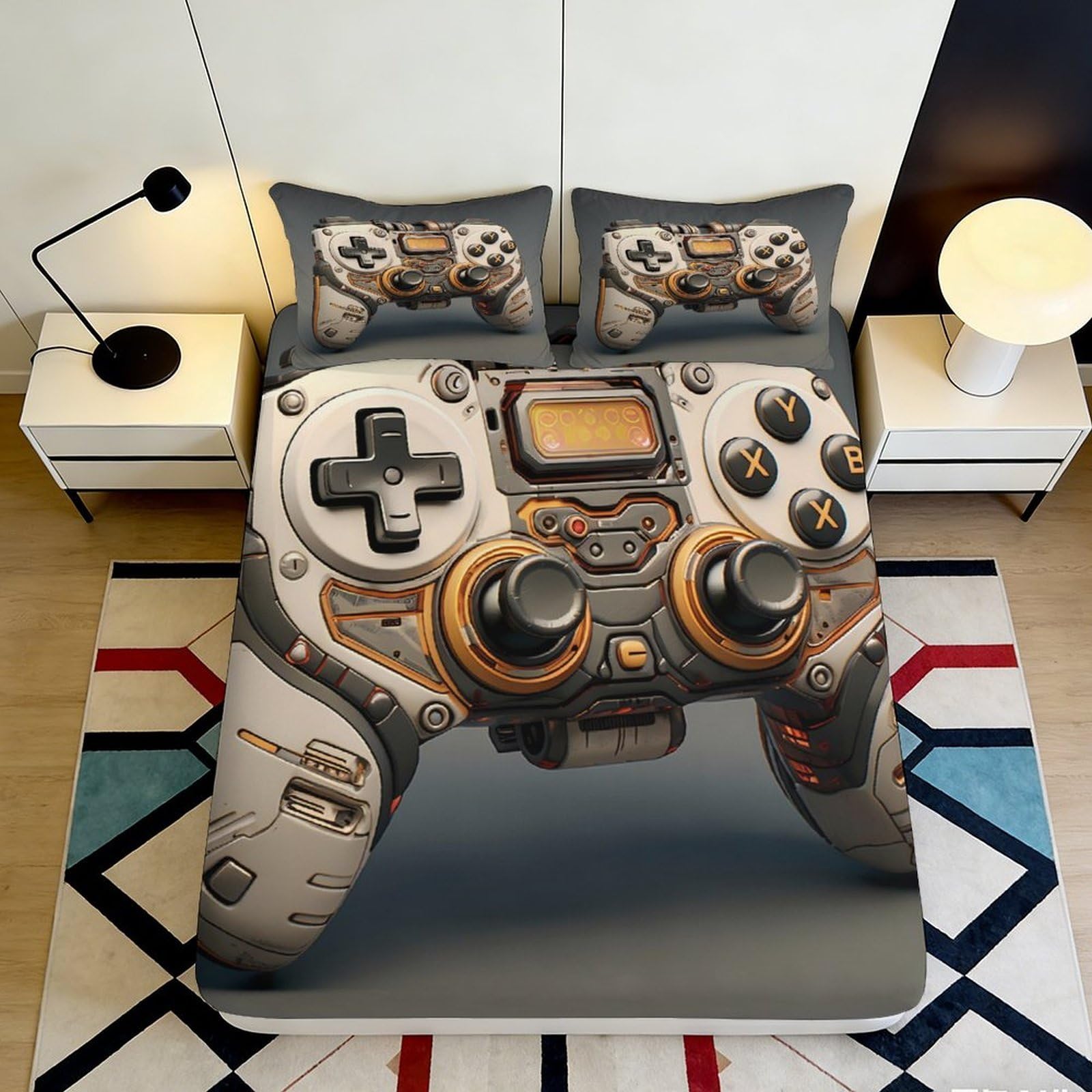 Uxinyoume Style-9 3D Printed Game Controller Fitted Sheet Microfiber Soft Breathable Retro Console Bed Cover For Bedroom Dorm Decor Mattress Protection 90X200x25cm