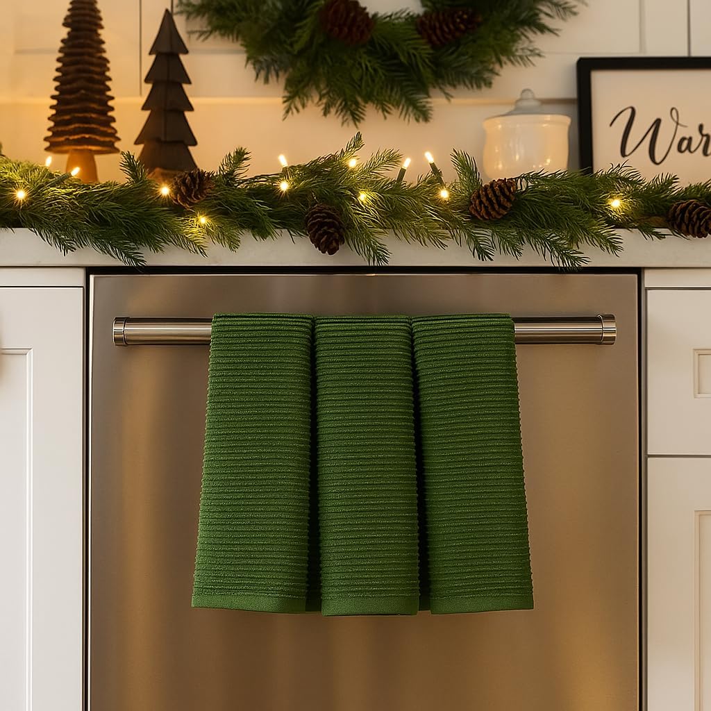 Serafina Home Avocado Forest Green Kitchen Hand Dish Towels: Oversized 28" x 18",100% Cotton Cloth Soft Cleaning Drying Absorbent Ribbed Design, Set of 3 Multipurpose for Everyday Use (Moss Green) - Image 2