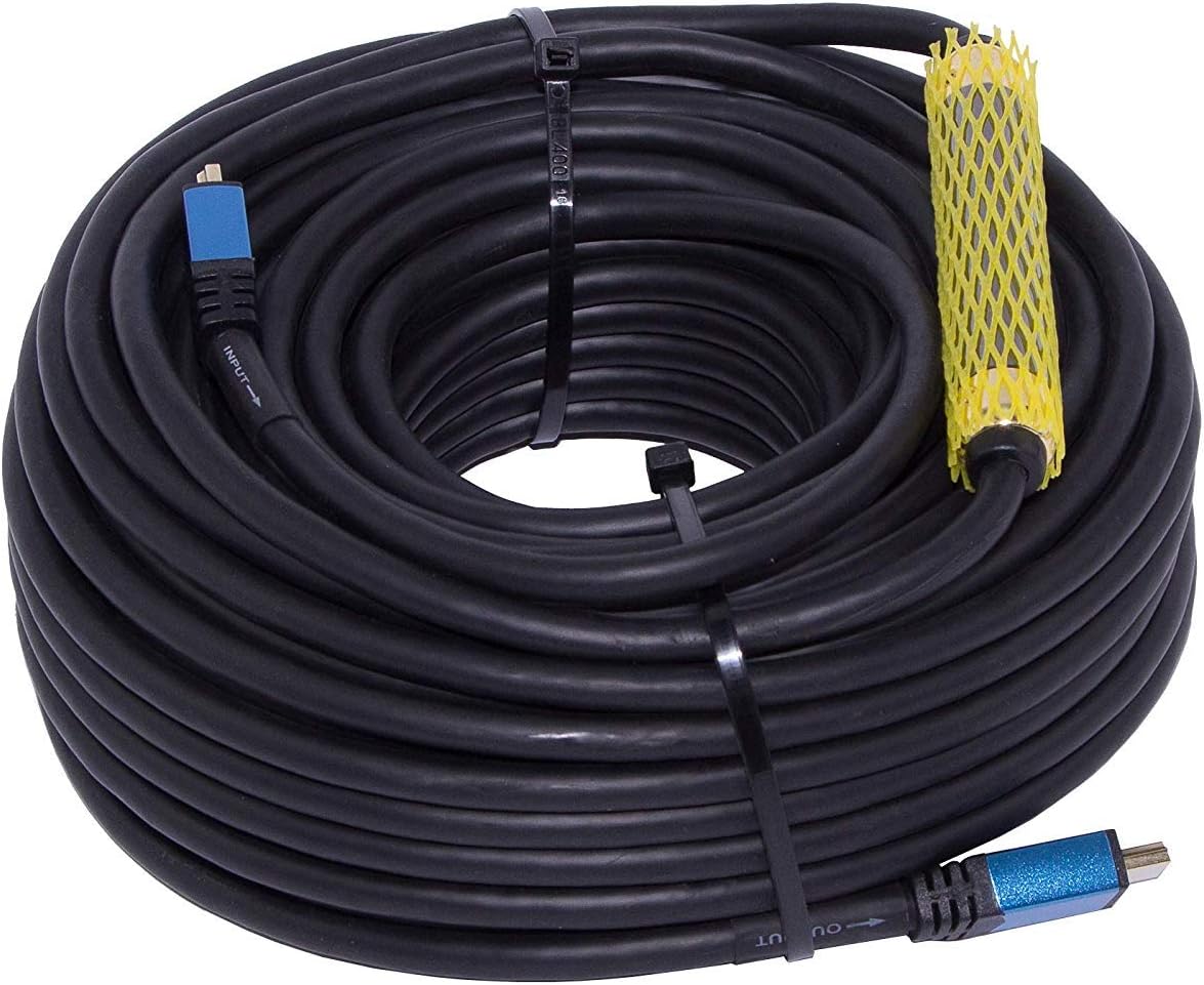 Best Deal Cheap 🛒 InstallerCCTV 100ft HDMI Cable with Built-in Signal Booster 2.0 Support 4K, 3D, 1080P, Ethernet, Audio Return & Ultra HD, Pack of 1(Blue)