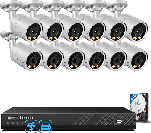 Miniatura 11 de Sistema de cámara de seguridad de 16 canales PANOOB 4K para uso comercial, NVR PoE 4K 16CH HDD 4TB, 16x cámaras IP al aire libre con cable 8MP,