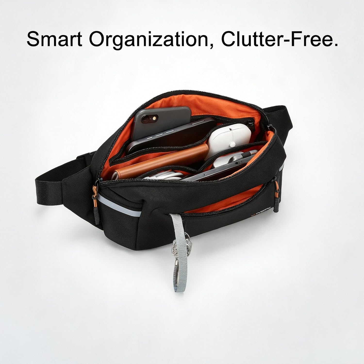 Fanny Pack for Men Women 2L Lightweight Waist Belt Hip Bag Slim Crossbody Sling Bag Adjustable Water Resistant Bum Belt Pouch for Travel Running Shopping Hiking Cycling Climbing EDC BLACK - Image 4