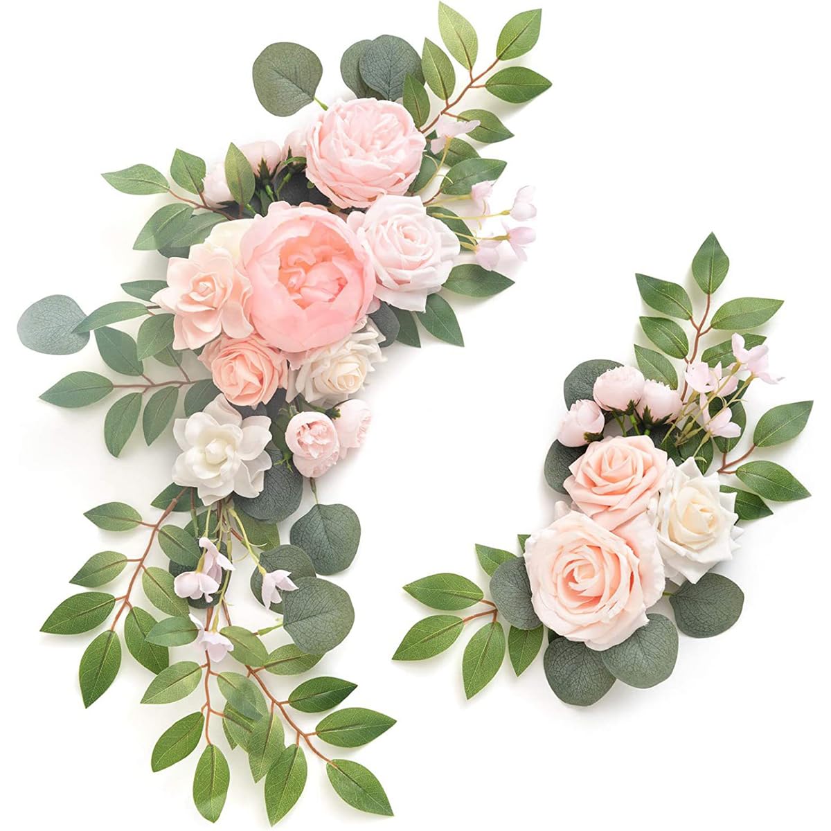 JOYWU Wedding Arch Faux Flowers with Leaves,2 Pcs Wedding Welcome Signs Floral Decoration,Party Ceremony Reception Backdrop Decor,Rose Floral Arrangement,Indoor Outdoor Faux Flower Swags
