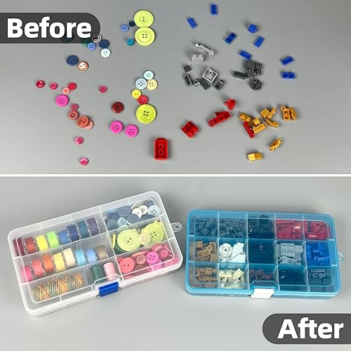 Miniatura 4 de DUOFIRE Recipiente organizador de plástico separador almacenador ajustable compartimento modular con tapa para joyas abalorios aretes herramientas,