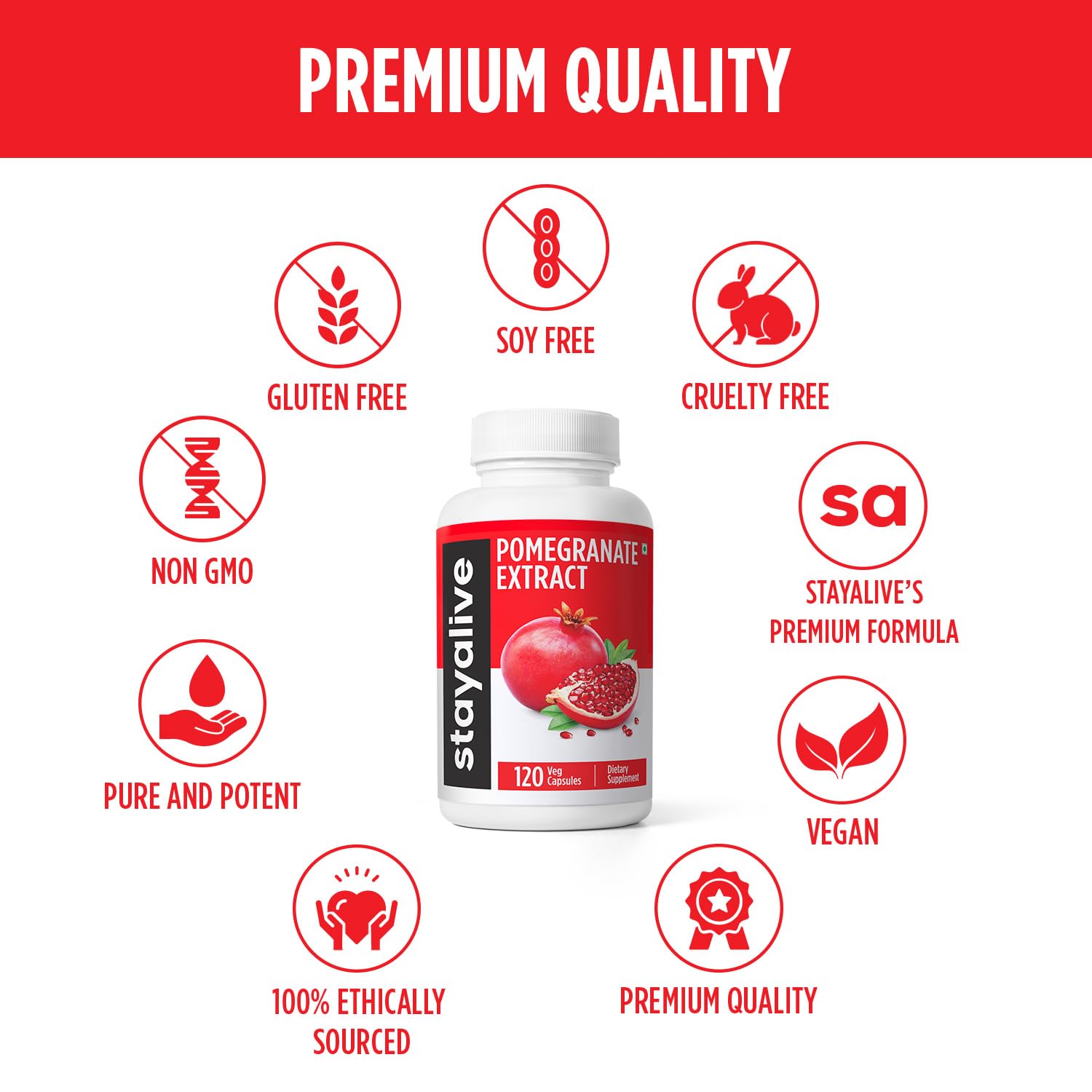 STAY ALIVE Pomegranate Extract Capsules, 20:1 Super Extract with 40% Ellagic Acid, 120 Count, Extra Strength Powder, All Natural Non-GMO and Gluten-Free Pomegranate Supplement for Women and Men - Image 5 thumbnail