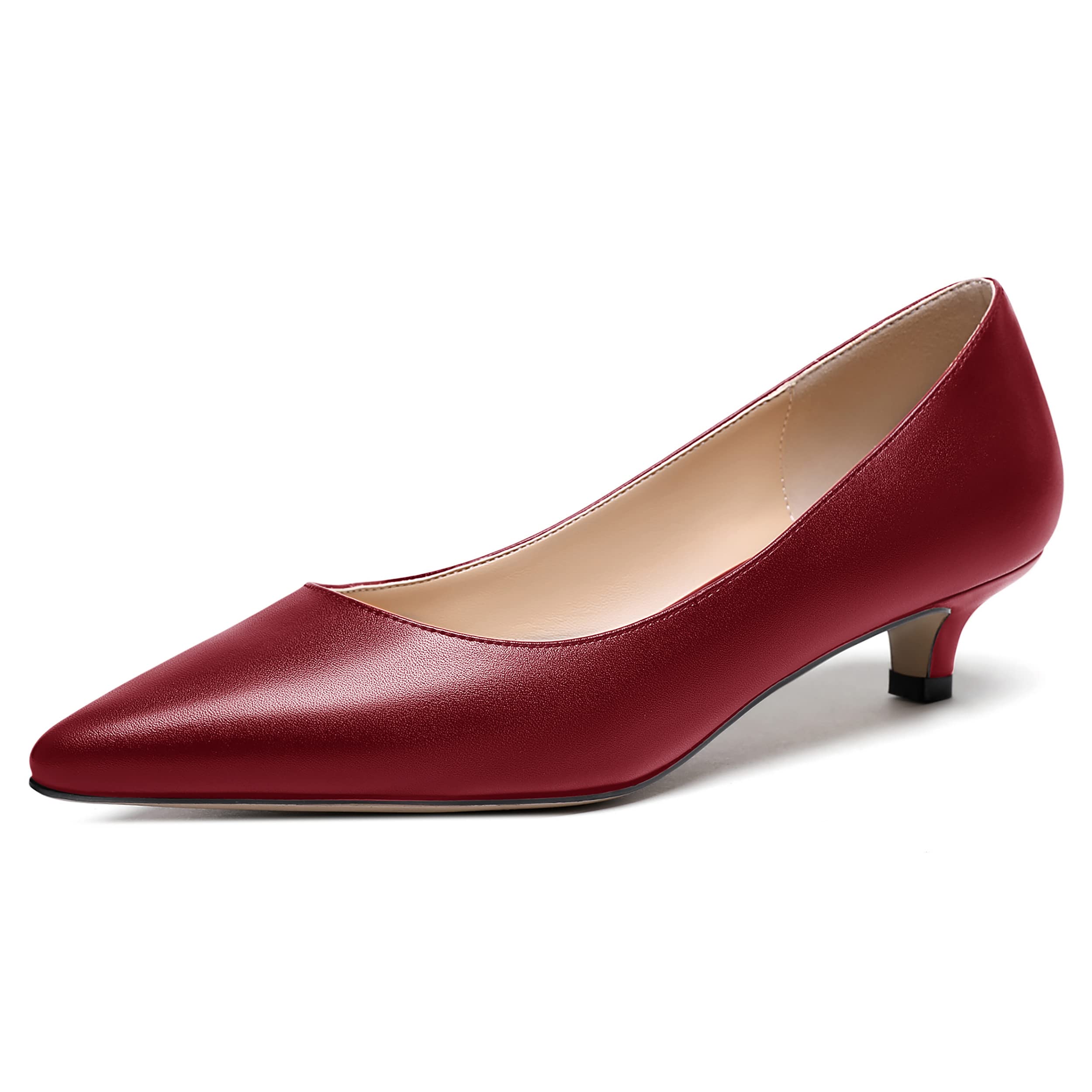 WAYDERNS Women's Matte Pointed Toe Slip On Kitten Low Heel Pumps Shoes 1.5 Inch