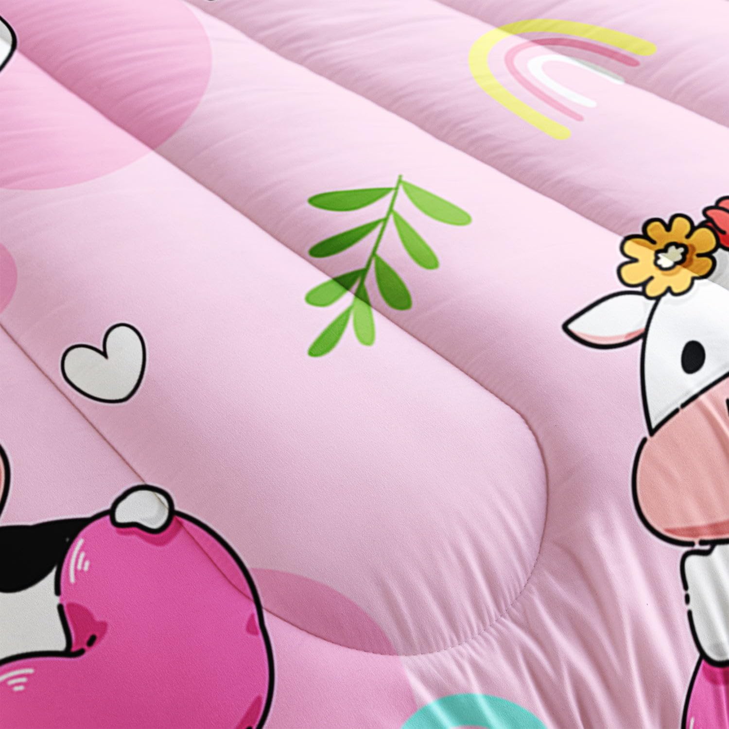 Kids Comforter Set Cartoon Cow Printed Pattern Bedding Set with 1 Comforter and 2 Pillowcases for Girls Boys Bedroom All Season(Cow1 Queen)