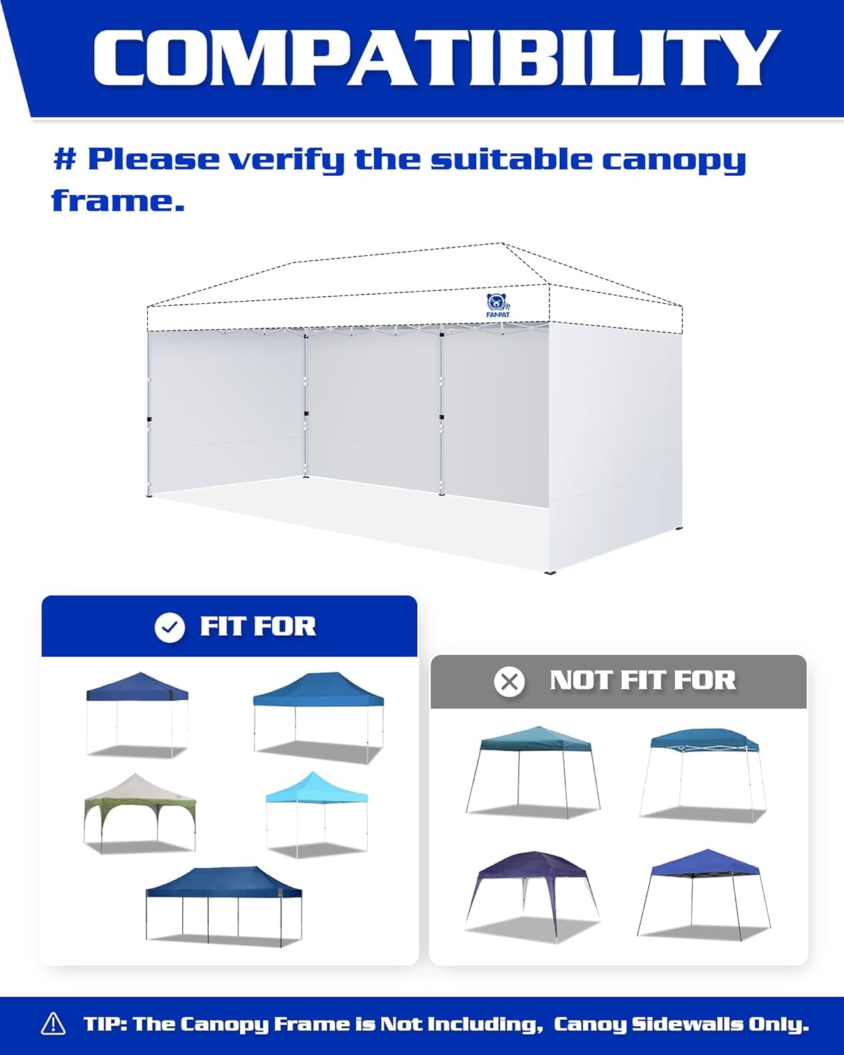 10x20ft Canopy Sidewalls fit 10x20ft Pop Up Tent, Waterproof 99% UV Protection Privacy Enclosure for Outdoor Events and Party, White (4Pcs Sidewalls Only, Frame and Top Not Included)