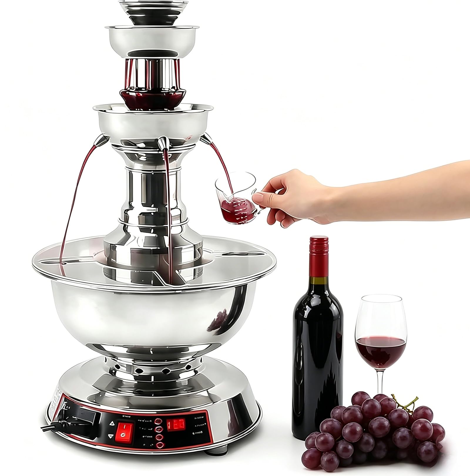 GERAZAHO Commercial Wine Fountain Machine, 3-Tier Electric Beverage Machine for Wine, with Digital Temperature Control (0-100℃), for Wedding, Party, Hotel Restaurant