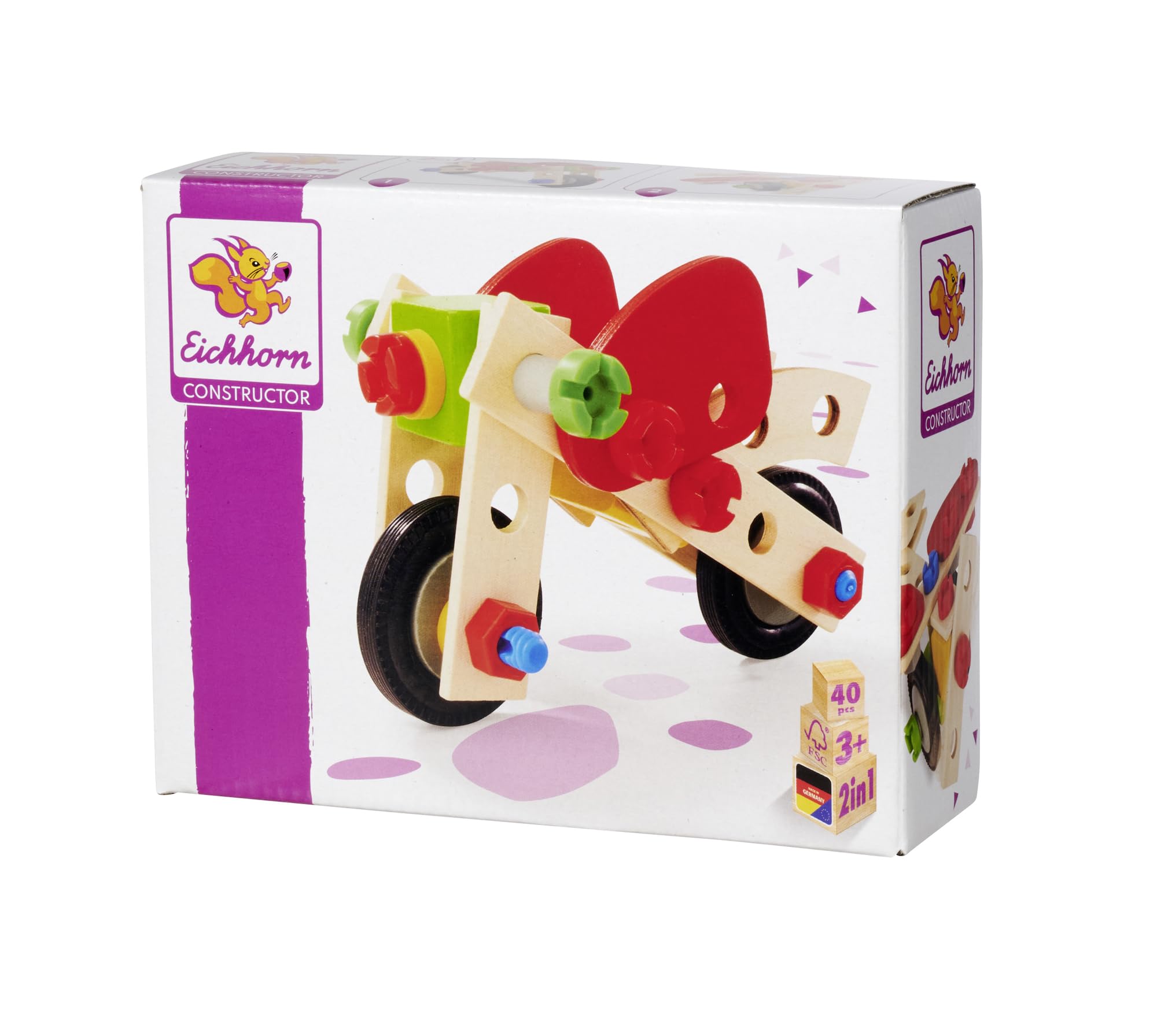Eichhorn - Constructor Motorcycle, 2 Different Model Variants Buildable, Construction Toy with 40 Pieces, Versatile Wooden Toy, 100% FSC Certified Beech Wood, from 3 Years