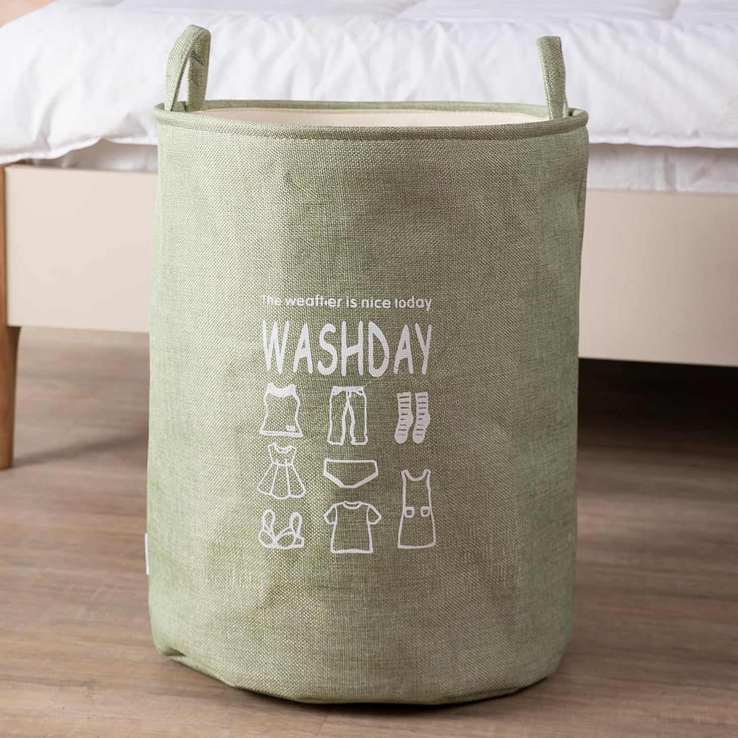 HOKIPO Folding Laundry Basket for Clothes, Round Collapsible Storage Basket - 43 LTR, Green (AR2650)(Jute)-image-46