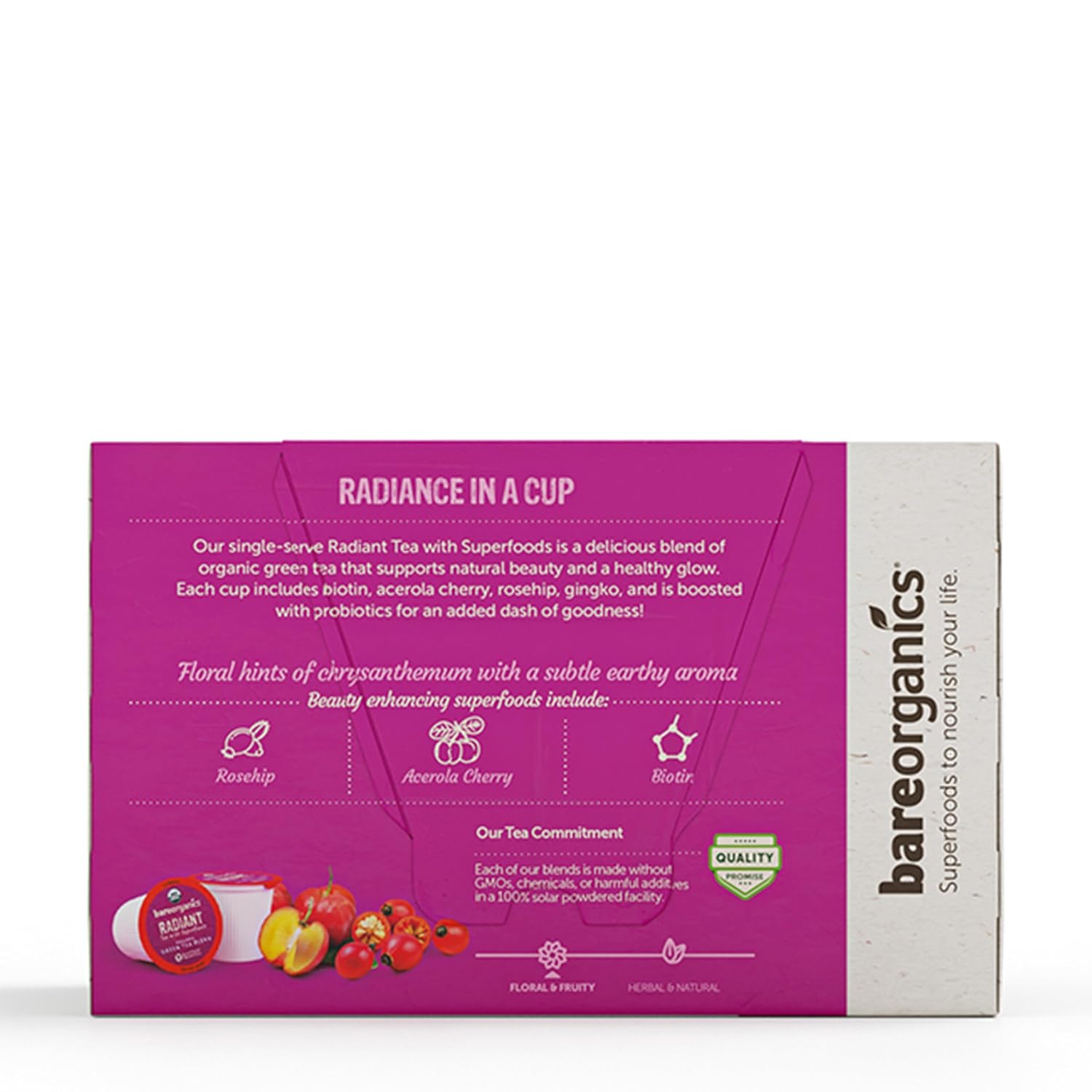 BareOrganics Radiant Tea withuperfoods & Probiotics | Compatible Tea Pods | USDA Certified Organic, Vegan, Non-GMO & Recyclable, 10ctingleerve Cups (Pack of 2)