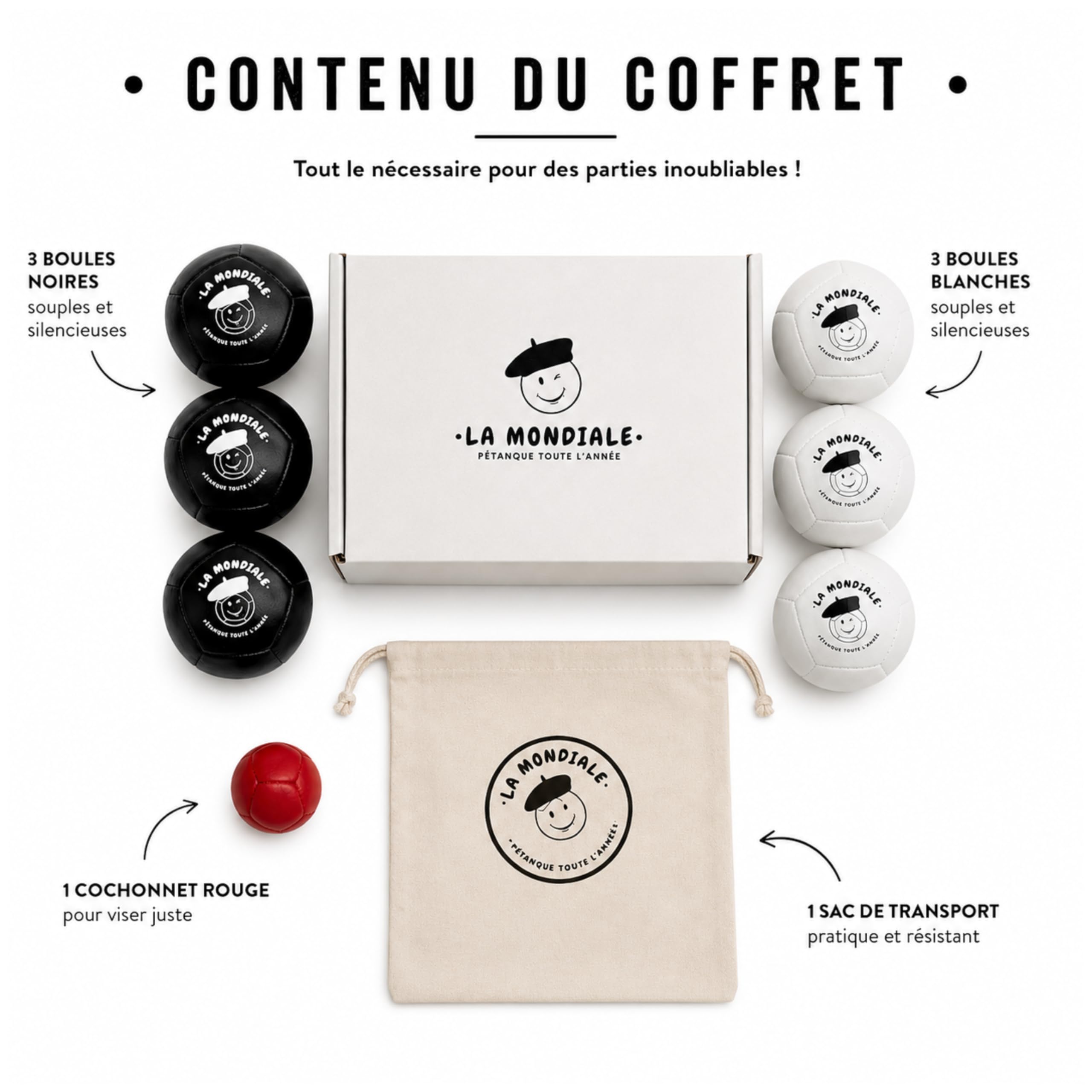 La Mondiale - Jeu de pétanque Intérieur – Kit 6 Boules + cochonnet – pour Enfant & Adulte – Utilisable sur Toutes Surfaces – Idée Cadeau Fun