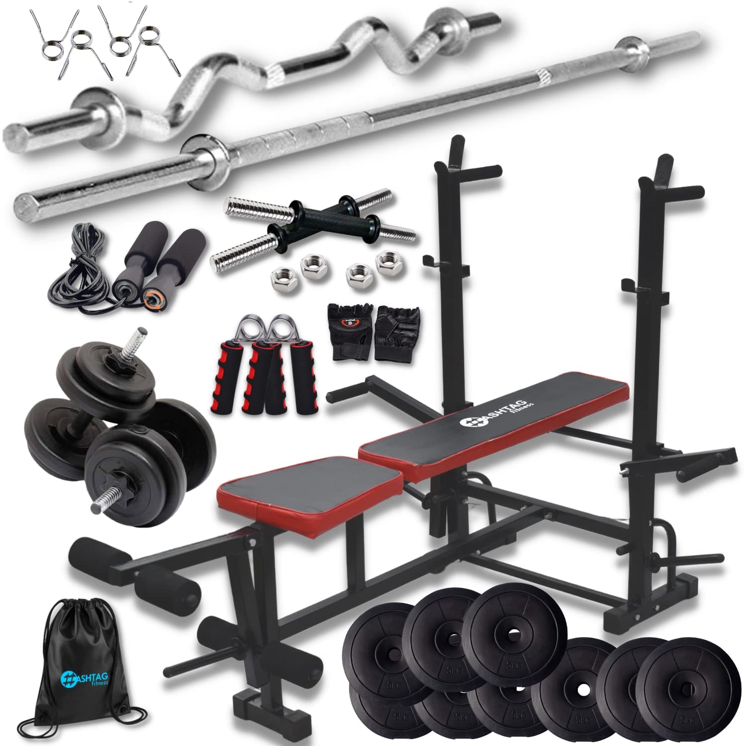 HASHTAG FITNESS 10kg to 60kg Gym Equipment Set for Home Workout