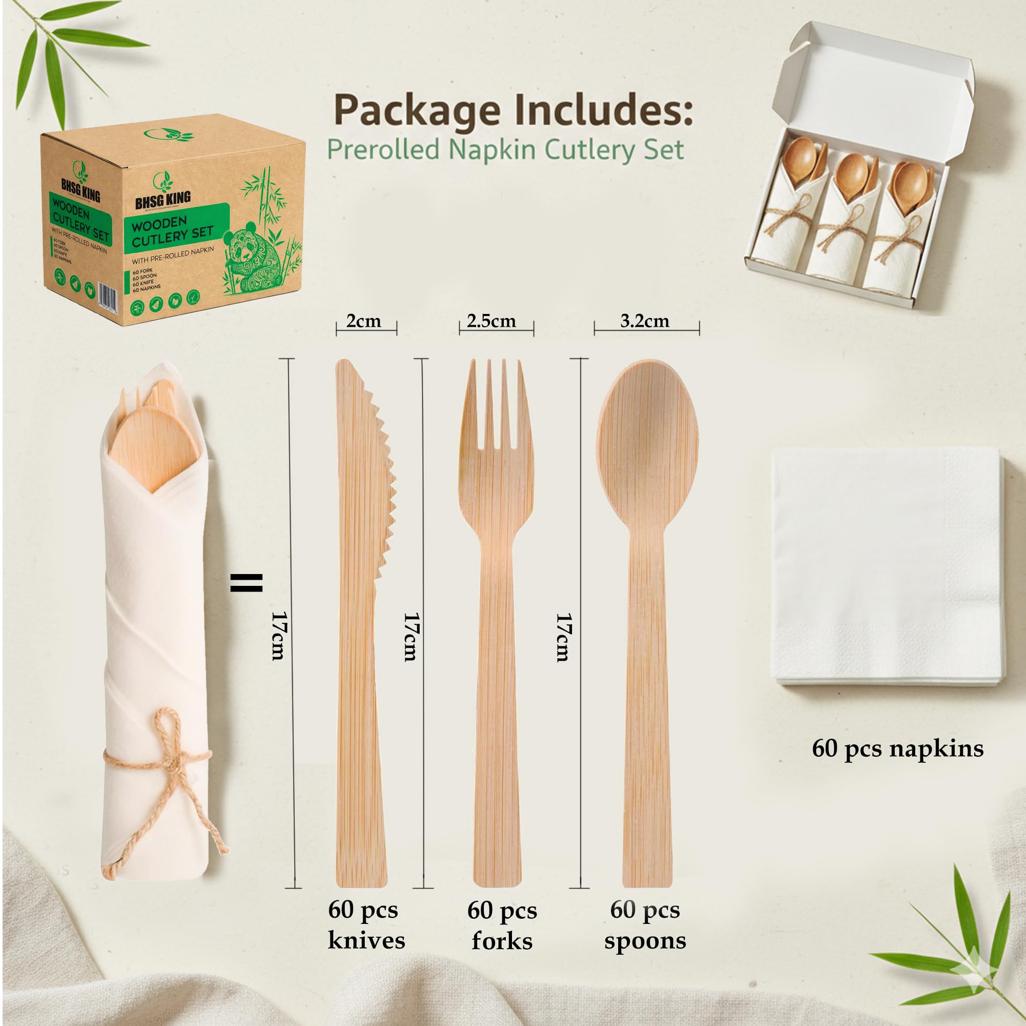 Bamboo Cutlery Set - 240 Piece Disposable Utensils -3 Bamboo Cutlery Set - 240 Piece Disposable Utensils -3