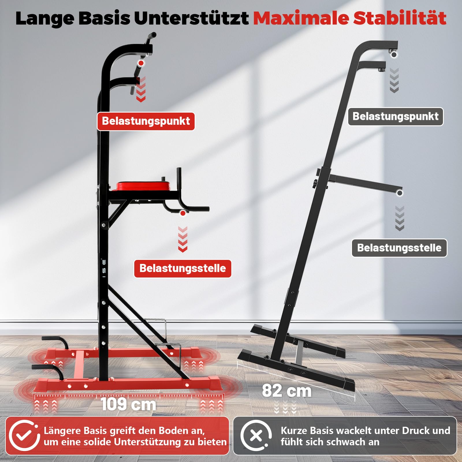 ISE Power Tower Klimmzugstange Freistehend Dip Station Multifunktionen Kraftturm für Klimmzugstation im Home-Gym Pull Up Station für Zuhause belastbar 120KG