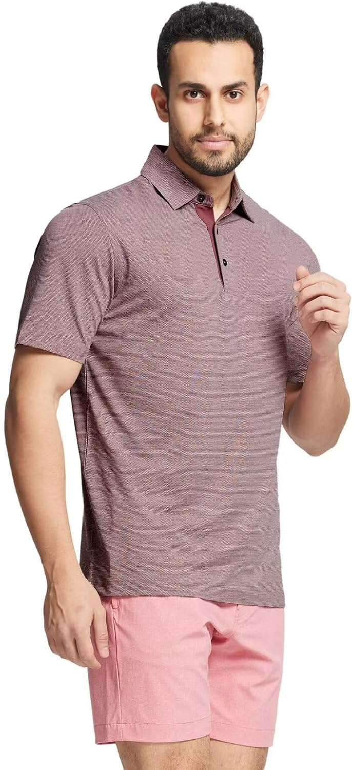 Rouen Mens Golf Shirts Short Sleeve Quick Dry Breathable Active Heather Jacquard Regular Fit Casual Polo Shirts for Men