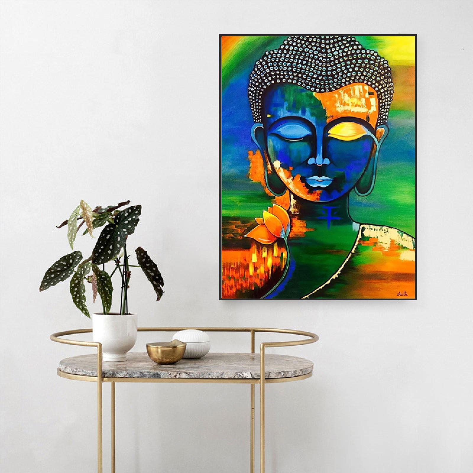 Amazon.co.jp: 抽象的なレトロな仏の顔のキャンバスの絵画仏教の