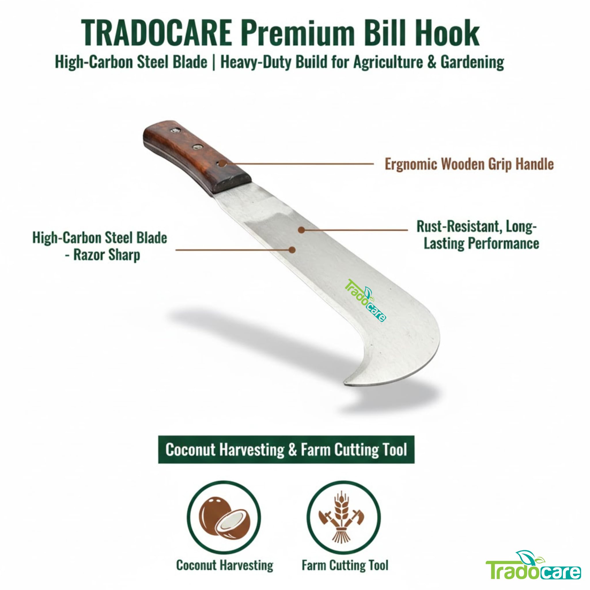 Premium Bill Hook - Heavy Duty Cutting Tool -2