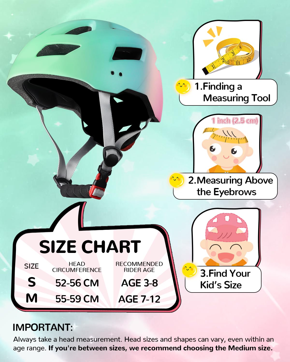 Casque vélo pour Enfants pour Filles et garçons, Casque VTT Ajustable Multisport pour Skateboarding, Cyclisme et Patinage en Ligne, 52-56 cm (MixBlue, S: 52-56 cm)