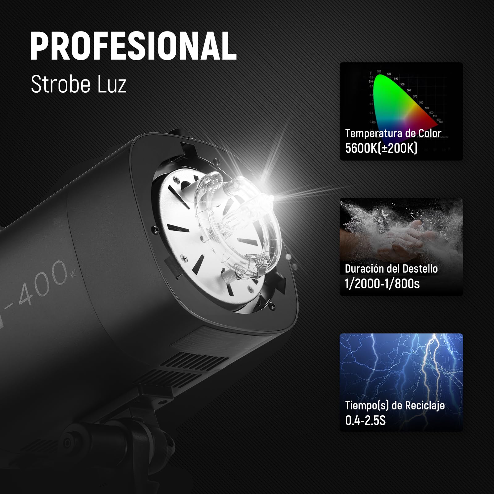 NEEWER 800Ws Estudio Monoluz Flash Luz Kit (2 Pzs), S101-400W 5600K Strobe Luz con 150W Modelar Lampara/Bowens Mount/Softbox/Soporte/Reflector/RT-16 Disparador/Bolsa para Fotografía Retrato Producto