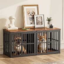 Lyromix 54 Dog Crate Furniture with Double Rooms,Wooden Crate End Table Heavy Duty Indoor Puppy Cage for 2 Small Dogs, Multiple Units Can be Combined, Rustic Brown