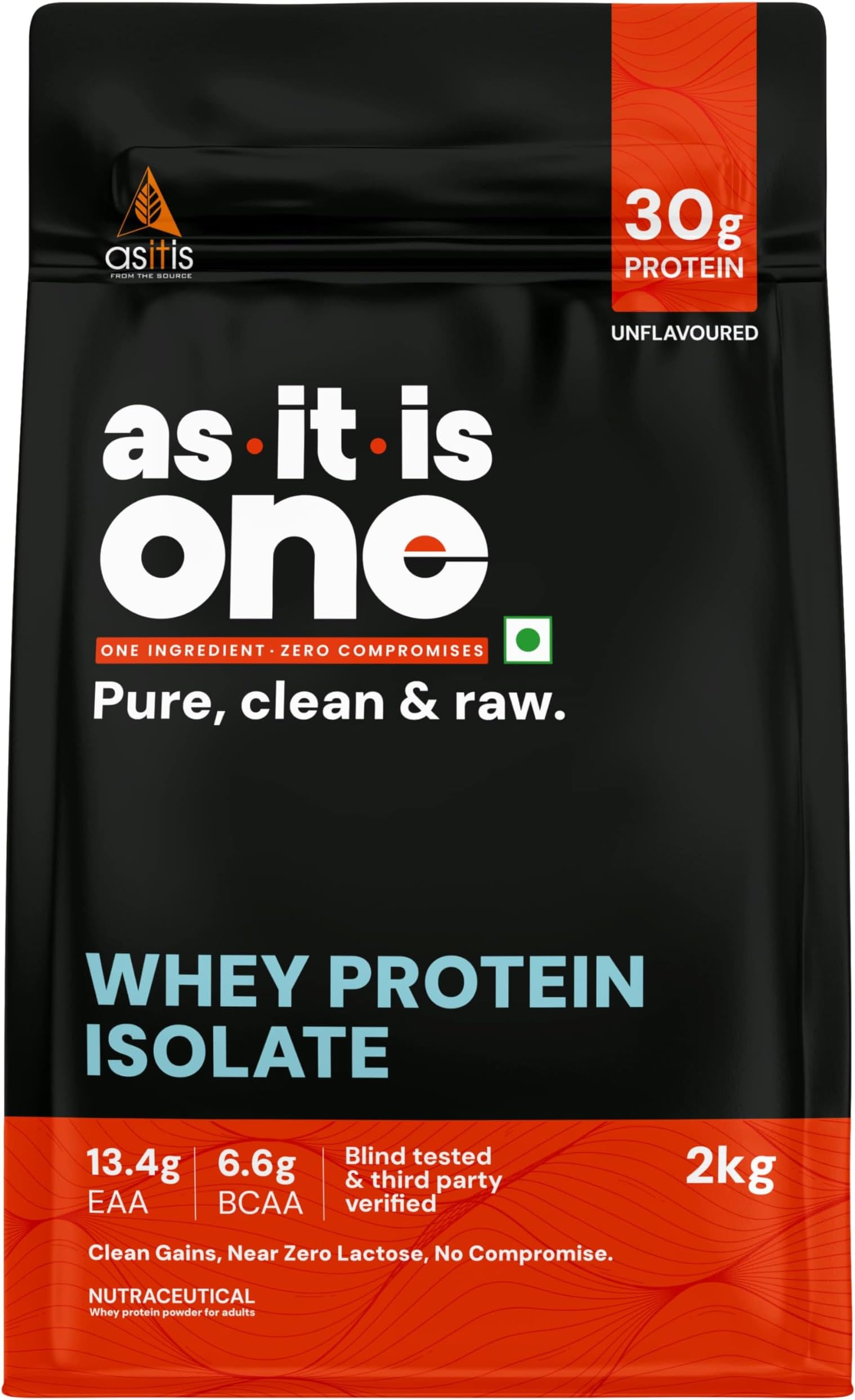 AS-IT-IS Nutrition Whey Protein Isolate 90% - 2 Kg/70.5 Oz | Protein 27g & Bcaa 5.9g Per Serving Fast Absorption Perfect as Post-workout Nutrition Cross-flow Microfiltered