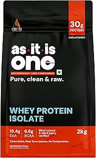 AS-IT-IS ONE Whey Protein Isolate - 2kg Unflavoured, 30g Protein per Serve. Pure, Clean &amp; Raw, No Amino Spiking