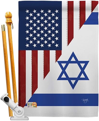 Miniatura 1 de Breeze Decor Juego de soportes de madera de la bandera israelí estadounidense de Israel, banderines de pared para exteriores de la casa, patio,