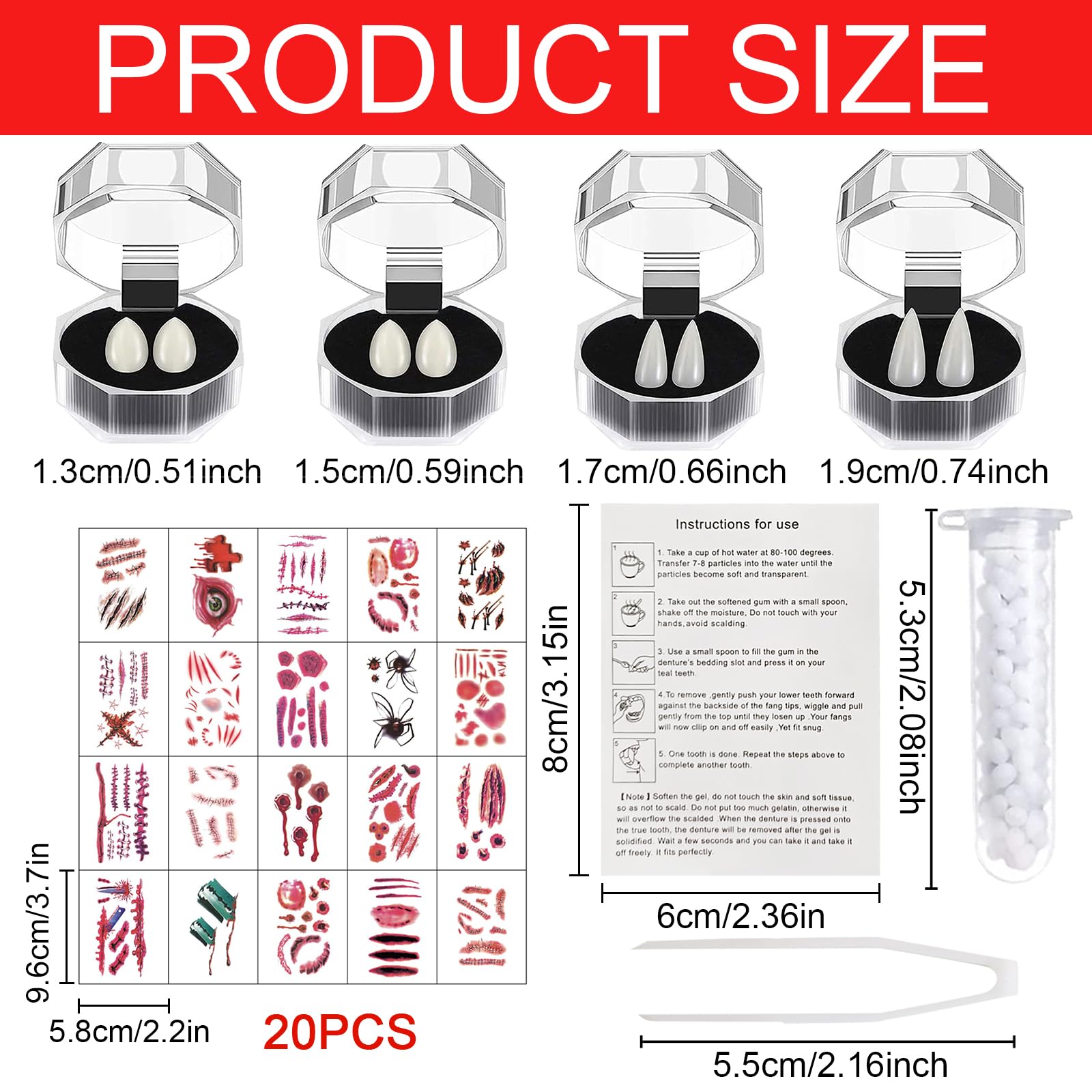HOUSN Colmillos De Vampiro Para Halloween – 4 Pares Reutilizables Con Adhesivo, Tamaño 13mm, Para Adultos Y Niños, Ideal Para Disfraces Y Cosplay