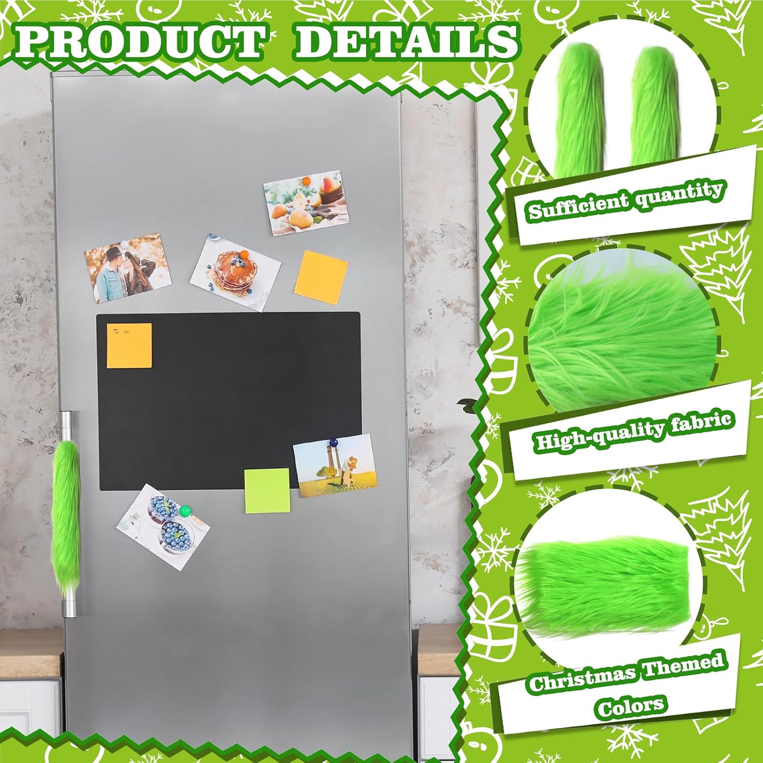 Denylo pro Christmas Refrigerator Handle Covers Green Furry Kitchen Appliance Covers Christmas Faux Fur Fridge Cabinet Knob Covers Protector for Kitchen Appliance Microwave Dishwasher